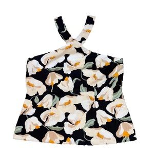 Ann Taylor Floral Sleeveless Blouse- Black, White, and Yellow